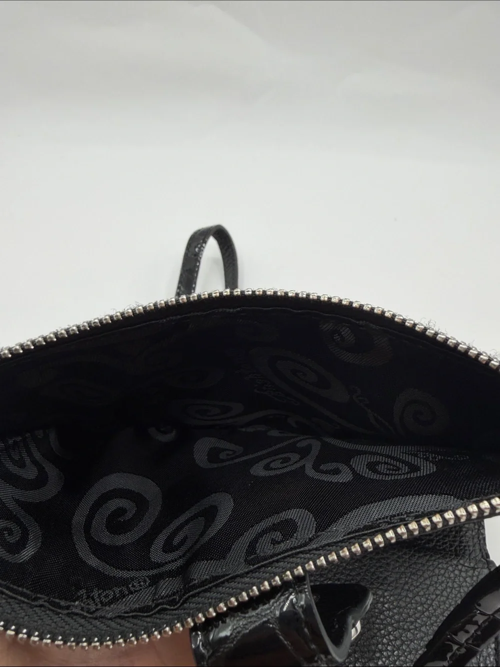 Black Croc-Embossed Wristlet Wallet with Heart Accent